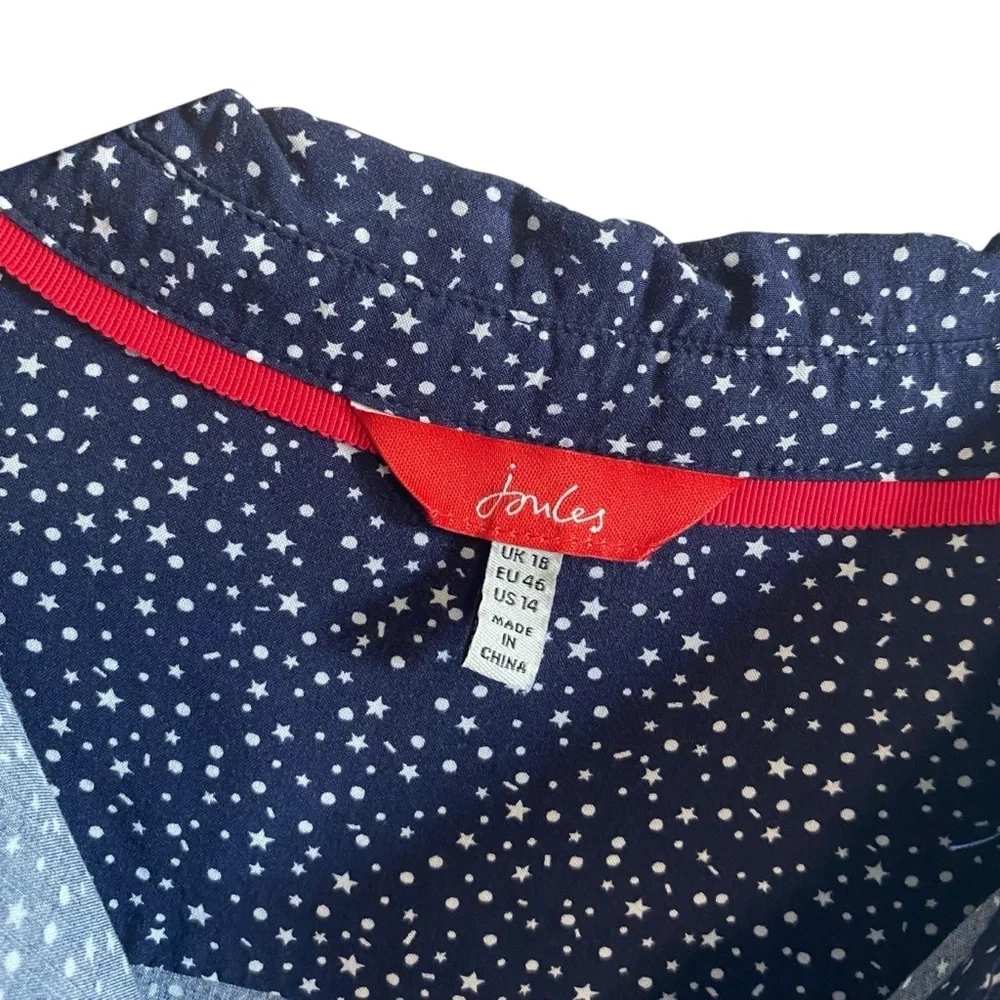 Joules Navy and White Star Print Long Sleeve Button Down Elvina Top Size US 14